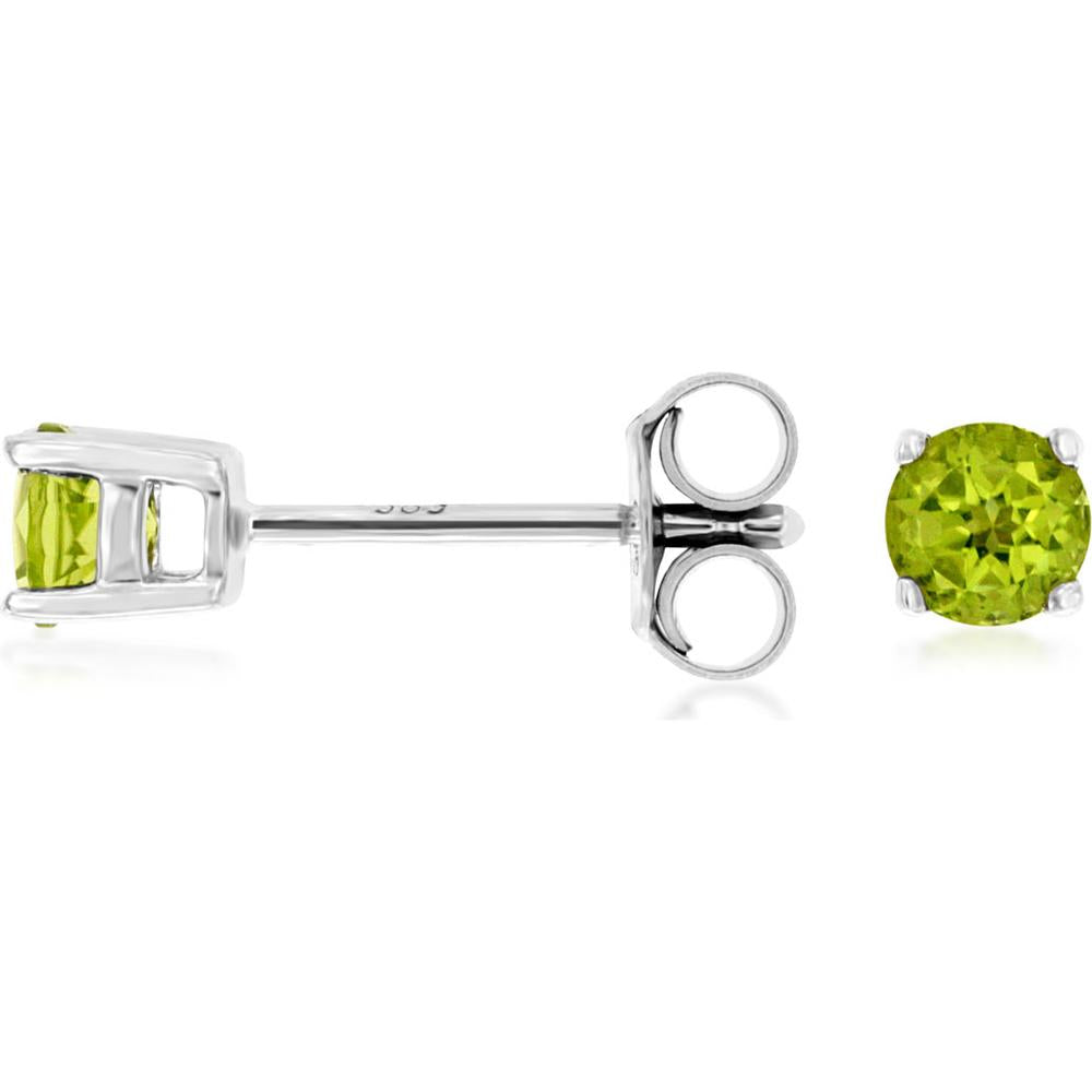 Royal 14K White Gold Stud Earrings with Round Peridot Stones - 0.55 Carat Total Gem Weight