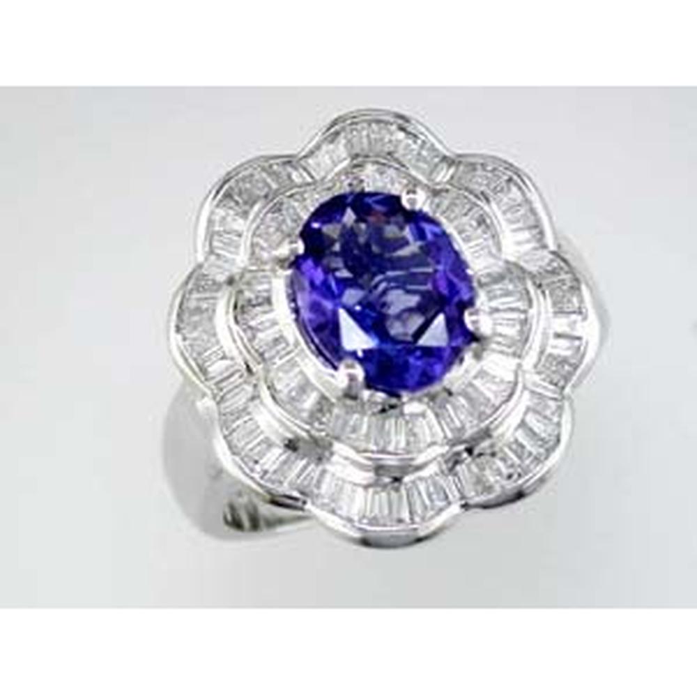 Royal 14K White Gold Tanzanite & Baguette Diamond Ring - 2.10 Carats Tanzanite, 1.20 Carats Total Diamond Weight