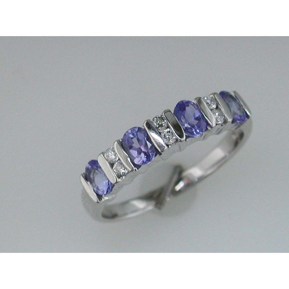 Royal 14K White Gold Tanzanite & Diamond Band - Elegant Band with Oval Tanzanite and Round Diamonds