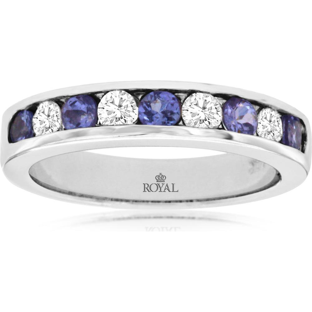 Royal 14K White Gold Tanzanite & Diamond Band - Elegant Gemstone Ring