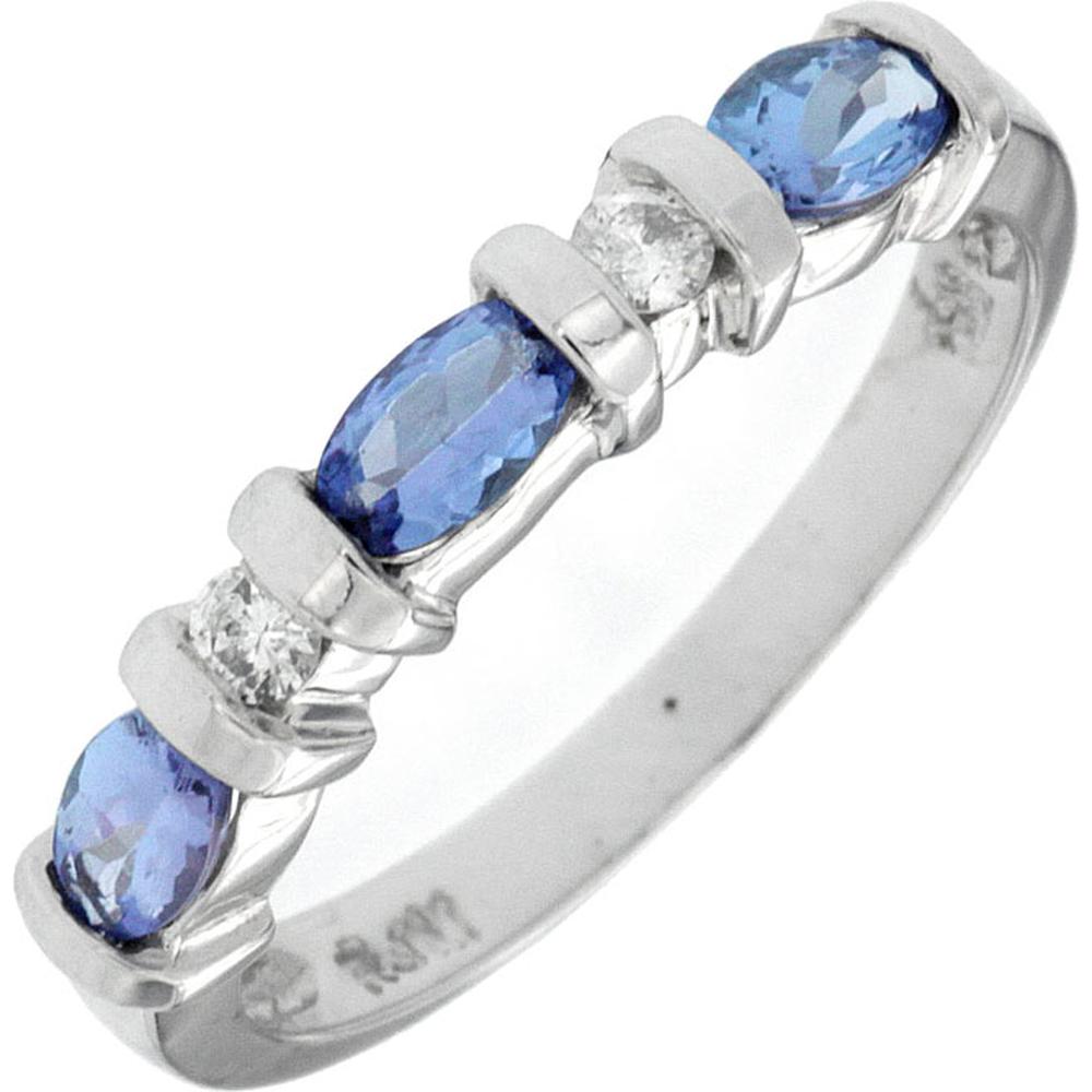 Royal 14K White Gold Tanzanite & Diamond Band - Elegant Gemstone Ring