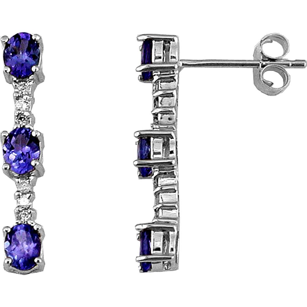 Royal 14K White Gold Tanzanite & Diamond Celestial Earrings - 1.10 Carat Tanzanite, 0.12 Carat Diamonds