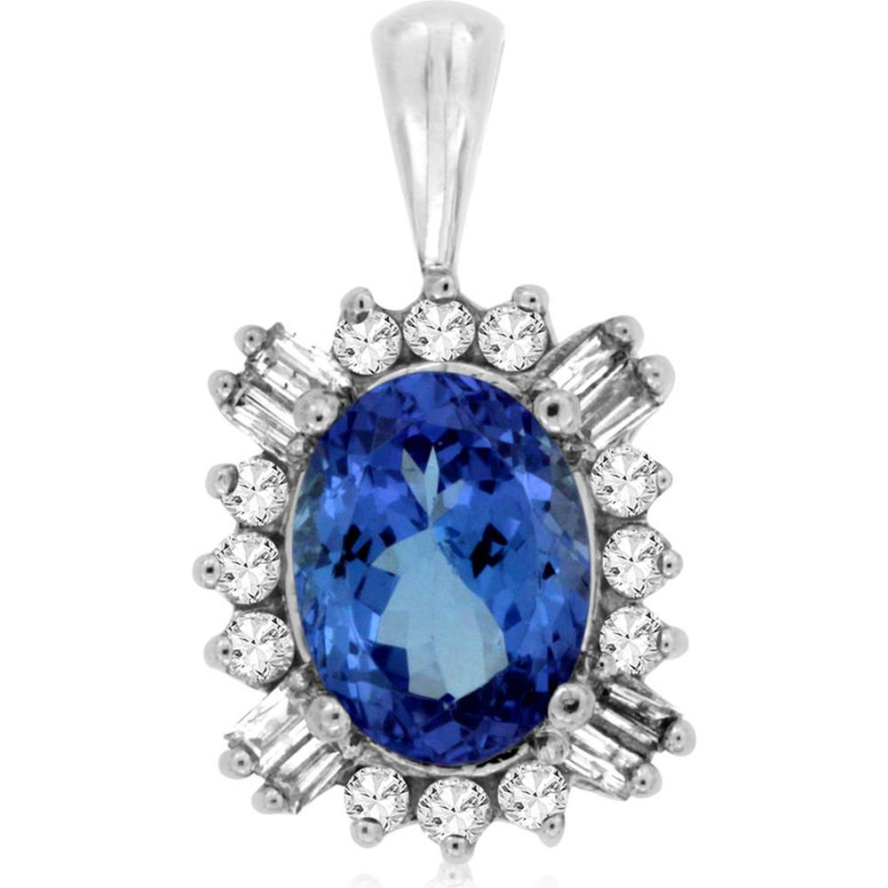 Royal 14K White Gold Tanzanite & Diamond Center Stone Pendant - 1.20 Carat Tanzanite, 0.25 Carat Total Diamond Weight