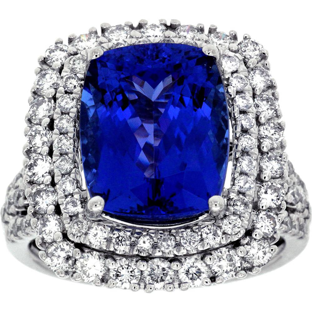 Royal 14K White Gold Tanzanite & Diamond Cushion-Cut Halo Ring - 7.40 Carats Total Gem Weight