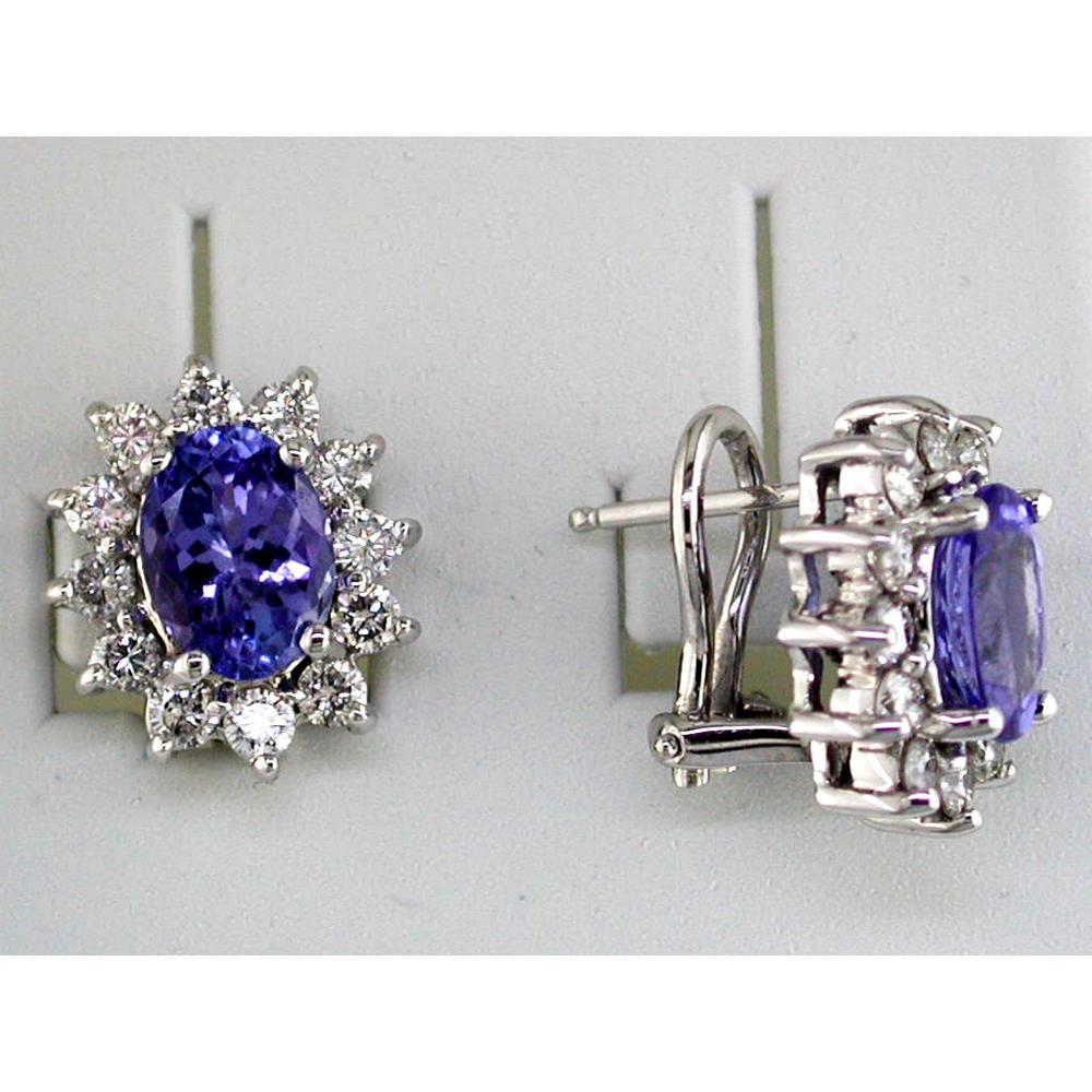 Royal 14K White Gold Tanzanite and Diamond Drop Earrings - 1.26 Carats Tanzanite, 2.60 Carats Total Diamond Weight
