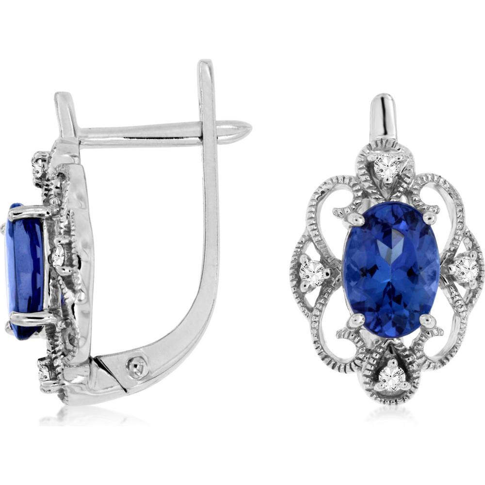 Royal 14K White Gold Tanzanite & Diamond Drop Earrings - 1.70 Carats Tanzanite, 0.08 Carats Total Diamond Weight