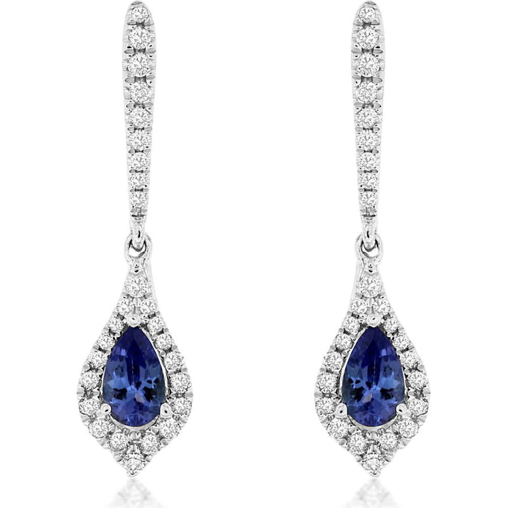 Royal 14K White Gold Tanzanite & Diamond Earrings - 0.40 Carat Tanzanite, 0.22 Carat Diamond Total Weight