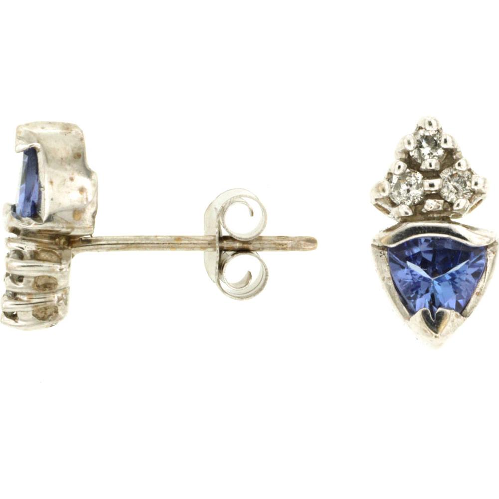 Royal 14K White Gold Tanzanite & Diamond Earrings - 0.60 Carat Tanzanite, 0.10 Carat Diamonds
