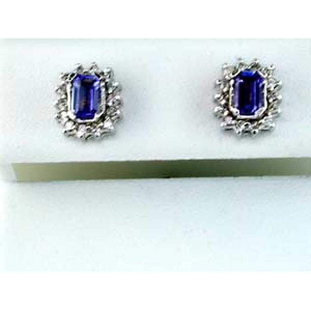 Royal 14K White Gold Tanzanite & Diamond Earrings - 0.60 Carat Tanzanite, 0.20 Carat Diamond Total Weight