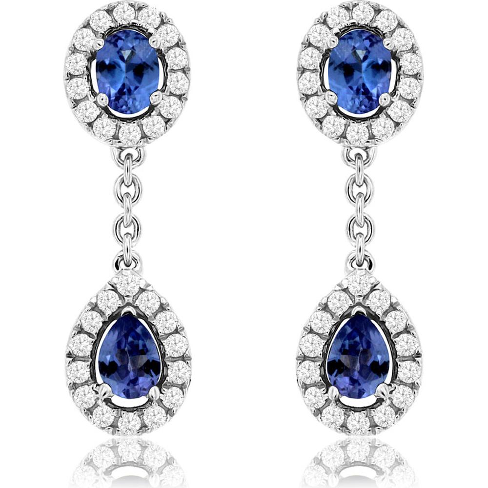 Royal 14K White Gold Tanzanite & Diamond Earrings - 0.60 Carat Tanzanite, 0.36 Carat Diamond Total Weight