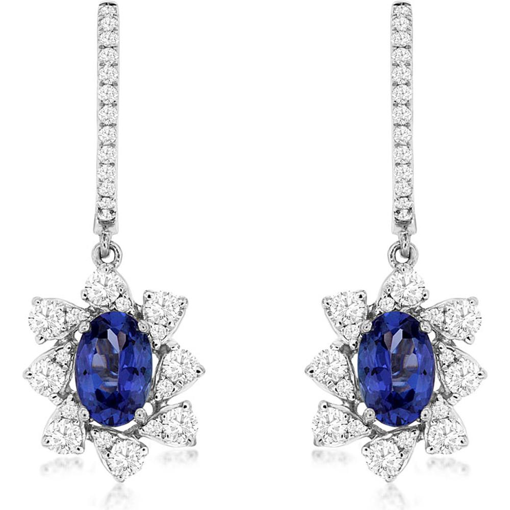 Royal 14K White Gold Tanzanite & Diamond Earrings - 1.00 Carat Tanzanite, 0.62 Carat Diamonds