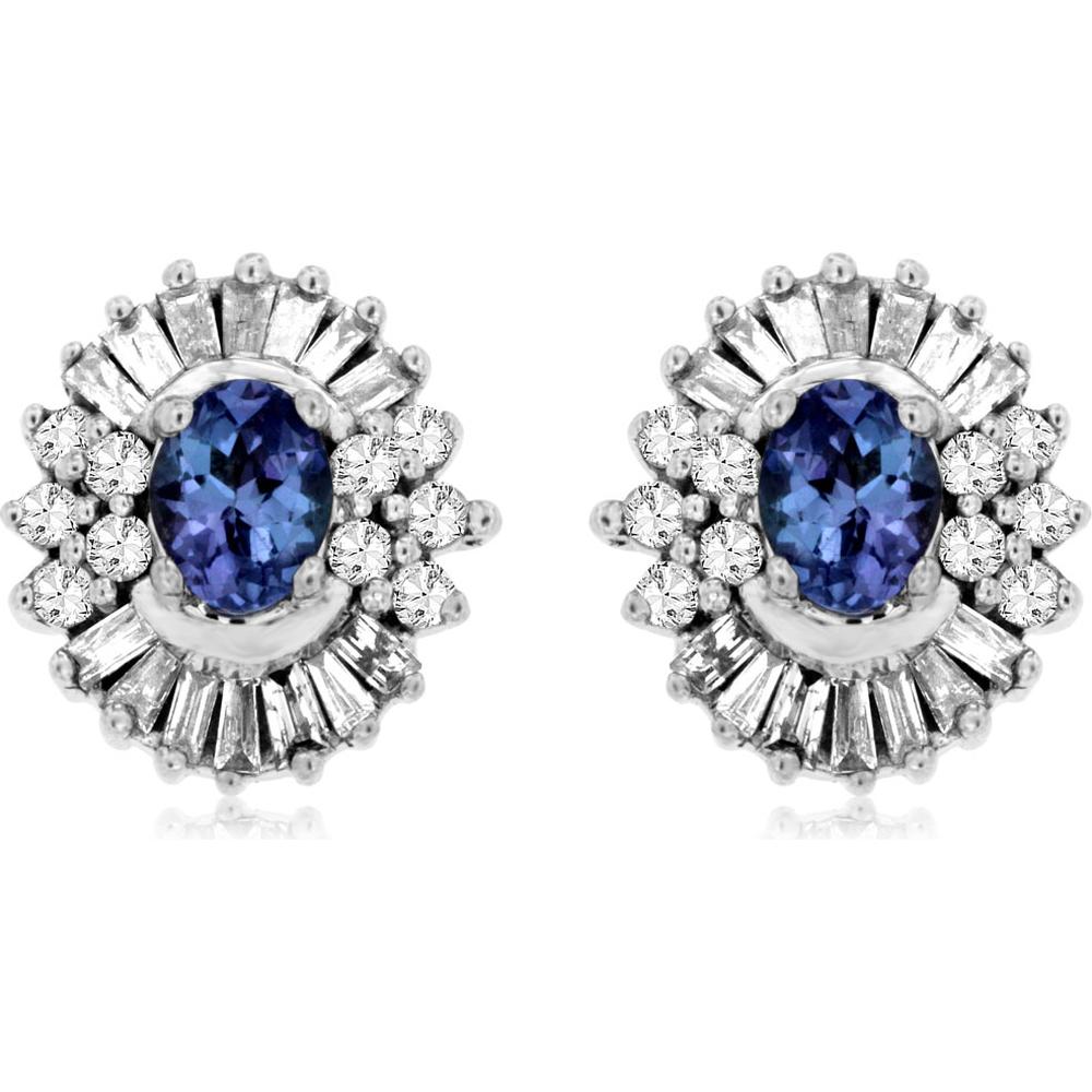 Royal 14K White Gold Tanzanite and Diamond Earrings - 1.35 Carat Total Gem Weight