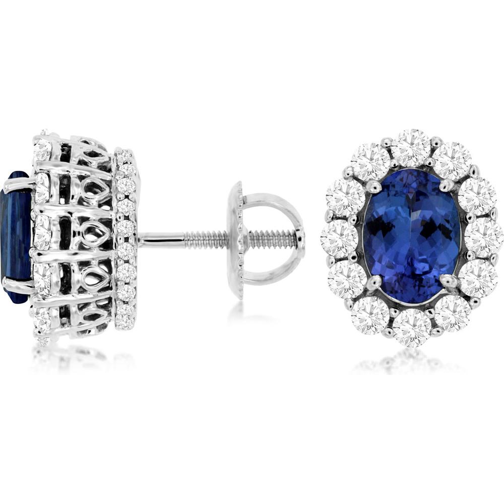 Royal 14K White Gold Tanzanite & Diamond Earrings - 1.70 Carat Tanzanite, 1.00 Carat Diamonds