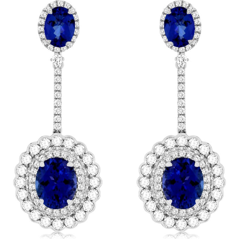 Royal 14K White Gold Tanzanite & Diamond Earrings - 8.25 Carat Tanzanite, 3.00 Carat Diamond Total Weight
