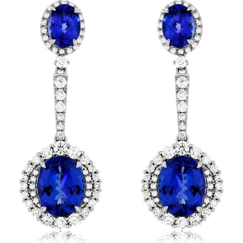 Royal 14K White Gold Tanzanite & Diamond Earrings - 9.75 Carat Tanzanite, 2.15 Carat Total Diamond Weight