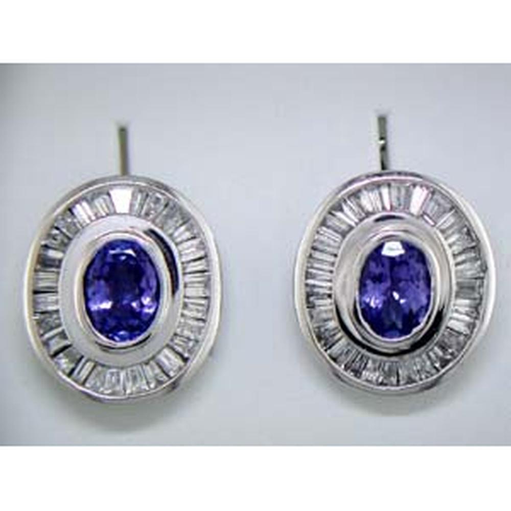 Royal 14K White Gold Tanzanite & Diamond Earrings - Timeless Elegance with Baguette Sparkle