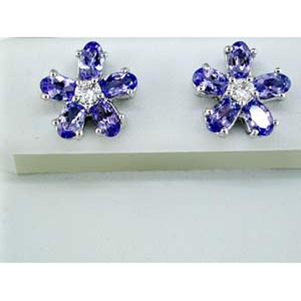 Royal 14K White Gold Tanzanite & Diamond Floral Earrings - 2.30 Carat Total Gem Weight