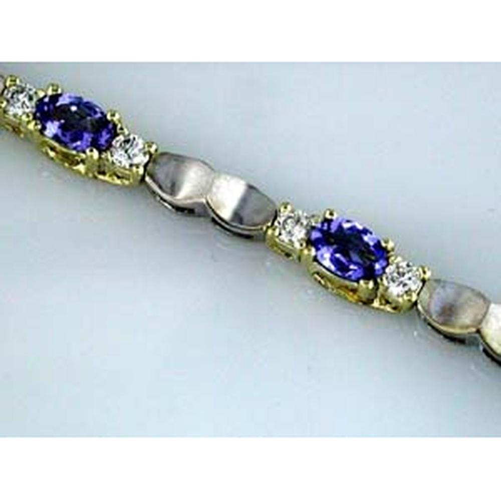 Royal 14K White Gold Tanzanite and Diamond Halo Bracelet - 3.50 Carat Tanzanite, 1.32 Carat Diamonds