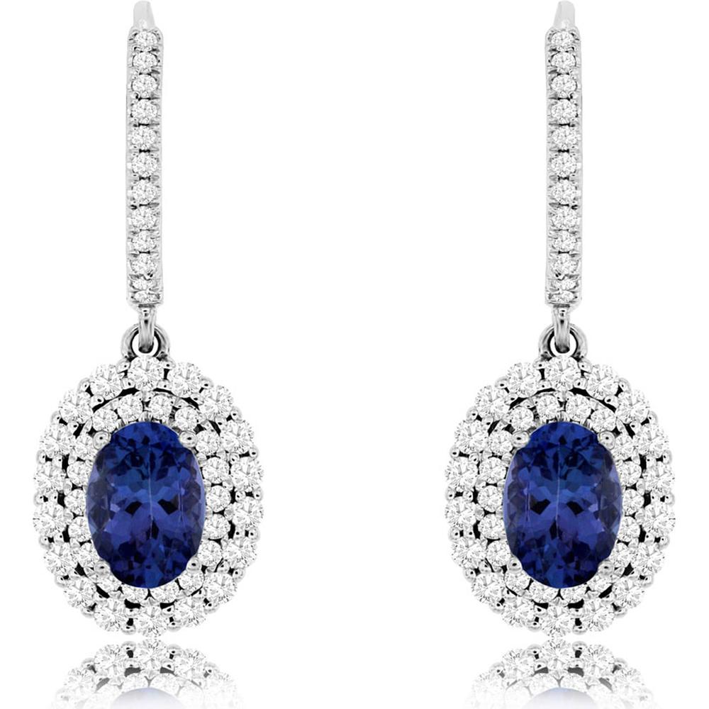 Royal 14K White Gold Tanzanite & Diamond Halo Earrings - 1.65 Carats Tanzanite, 1.35 Carats Diamonds