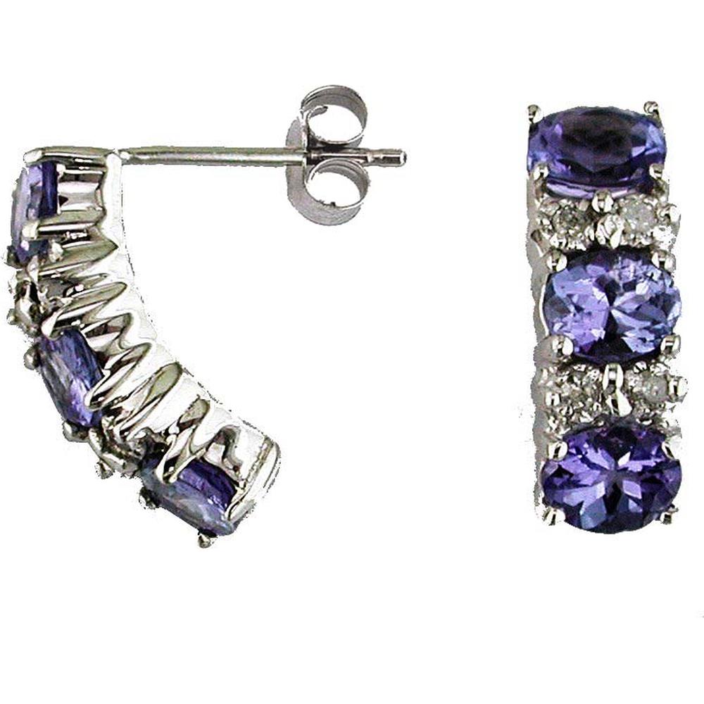Royal 14K White Gold Tanzanite and Diamond Halo Earrings - 2.00 Carat Total Gem Weight