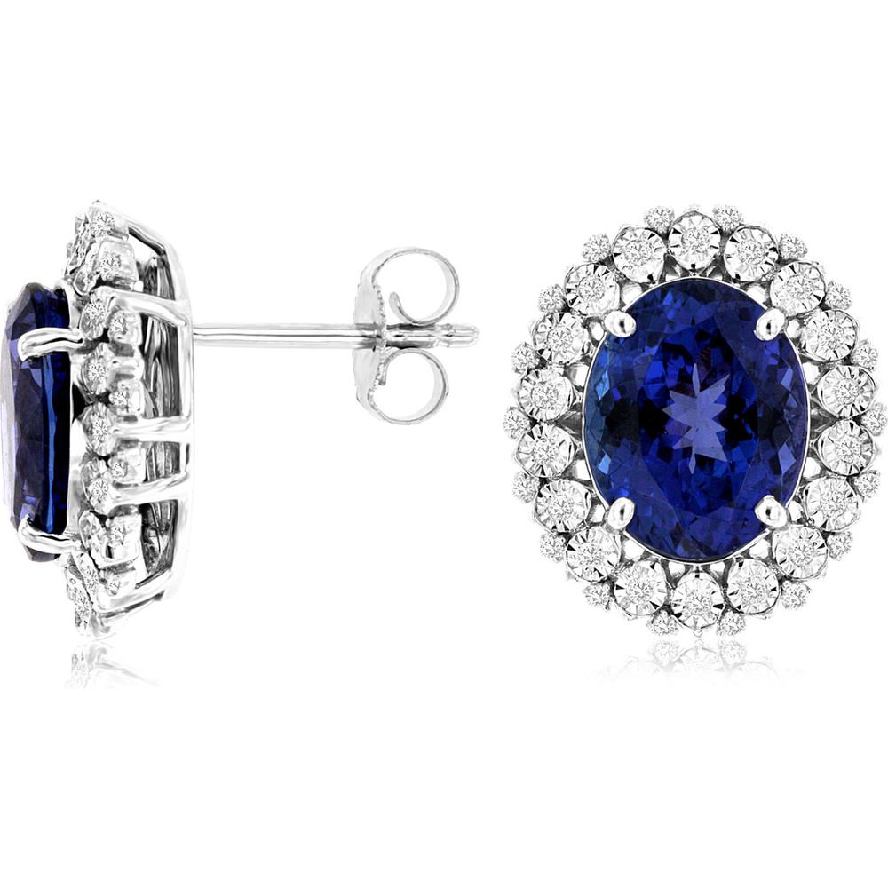 Royal 14K White Gold Tanzanite & Diamond Halo Earrings - 6.20 Carats Total Tanzanite Weight