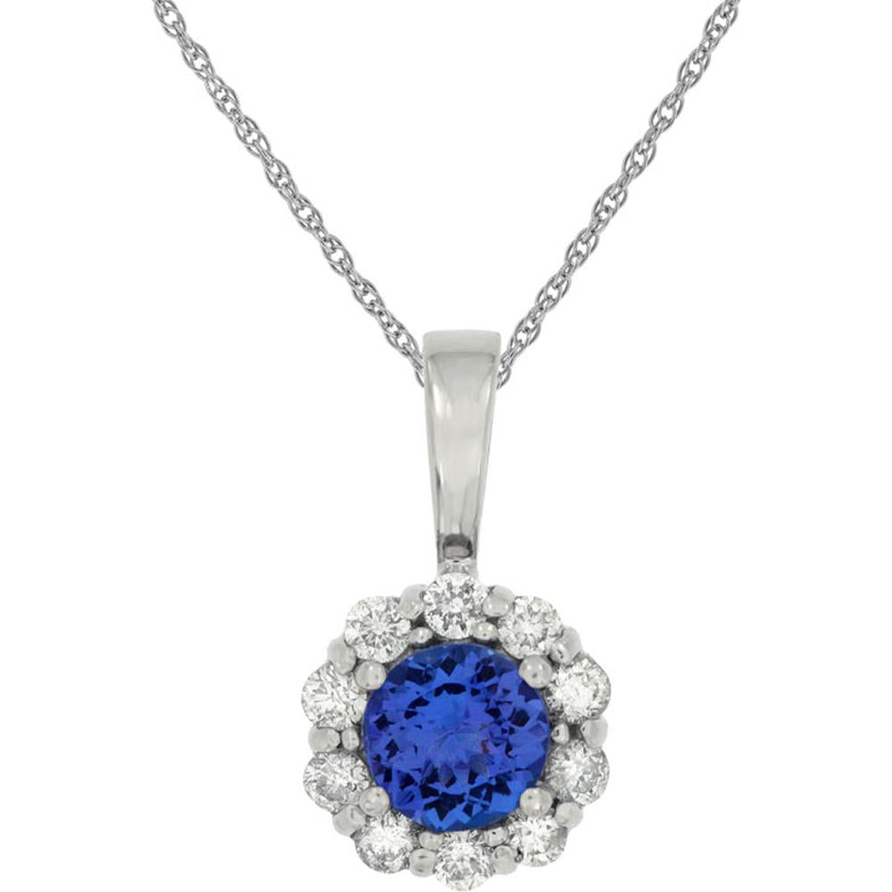 Royal 14K White Gold Tanzanite & Diamond Halo Pendant - 1.00 Carats Total Gem Weight