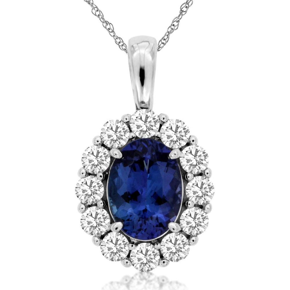 Royal 14K White Gold Tanzanite & Diamond Halo Pendant - 2.05 Carats Total Weight