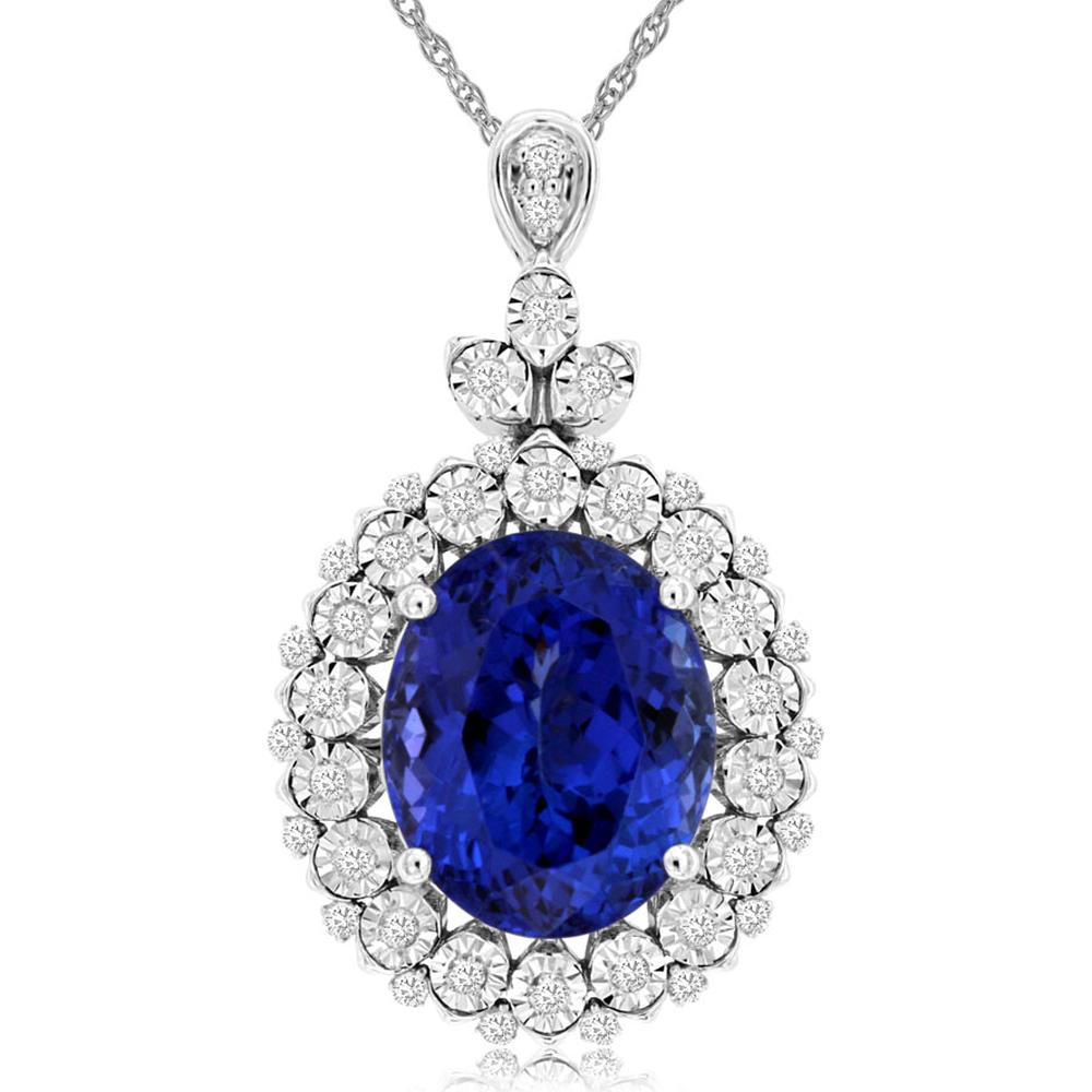 Royal 14K White Gold Tanzanite & Diamond Halo Pendant with 5.25 Carats Total Gemstone Weight