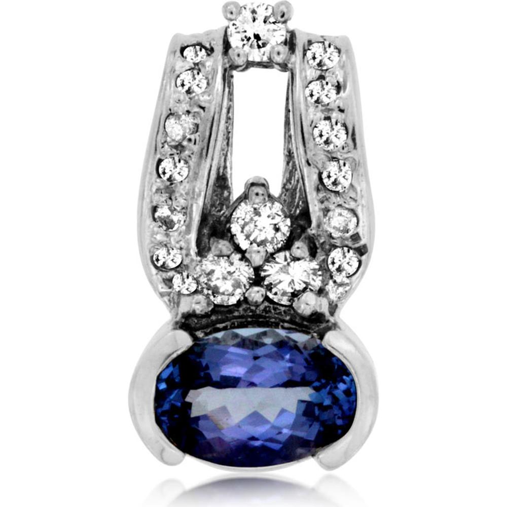 Royal 14K White Gold Tanzanite and Diamond Halo Pendant