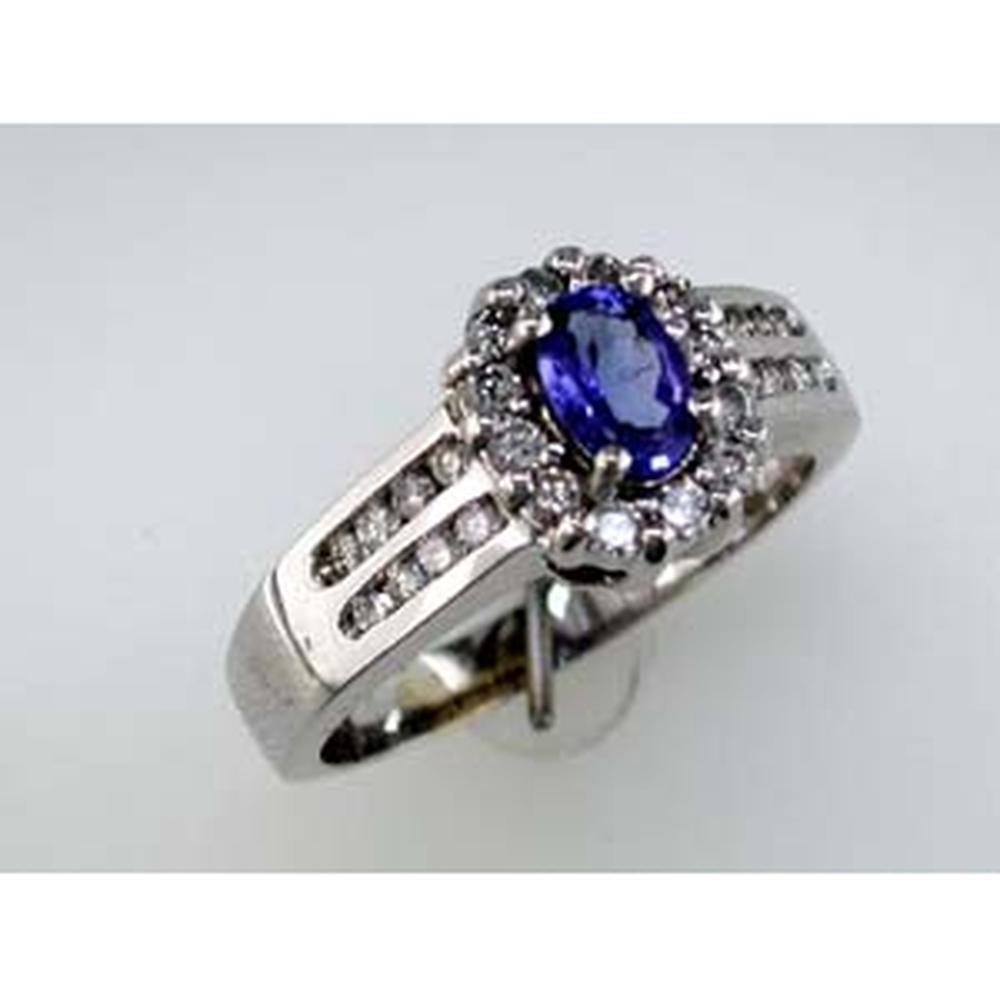 Royal 14K White Gold Tanzanite and Diamond Halo Ring - 0.40 Carat Tanzanite, Round Diamonds