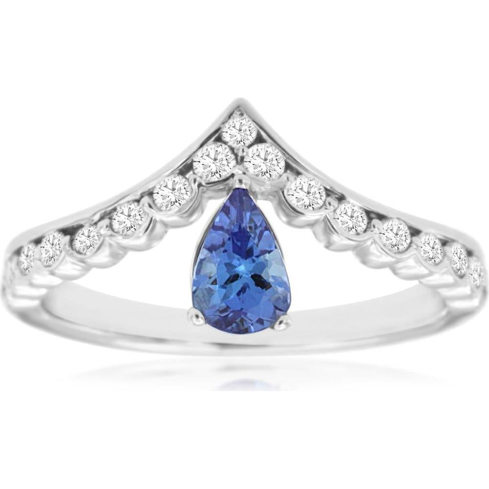 Royal 14K White Gold Tanzanite & Diamond Halo Ring - 0.42 Carats Tanzanite, 0.37 Carats Total Diamond Weight