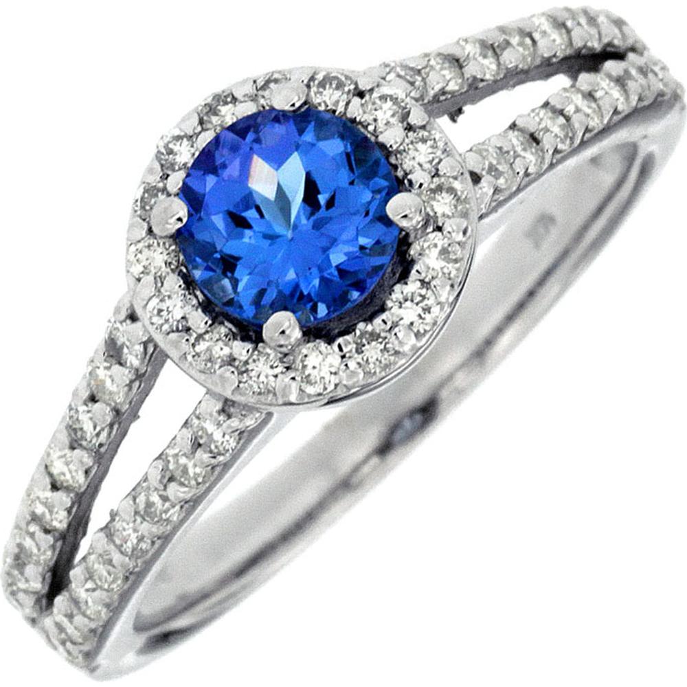 Royal 14K White Gold Tanzanite & Diamond Halo Ring - 0.65 Carats Tanzanite, 0.48 Carats Total Diamond Weight