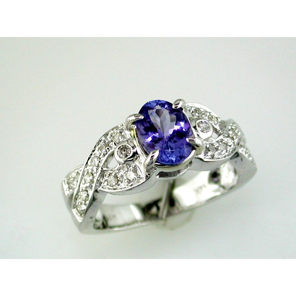 Royal 14K White Gold Tanzanite & Diamond Halo Ring - 1.30 Carat Tanzanite, Round Diamonds