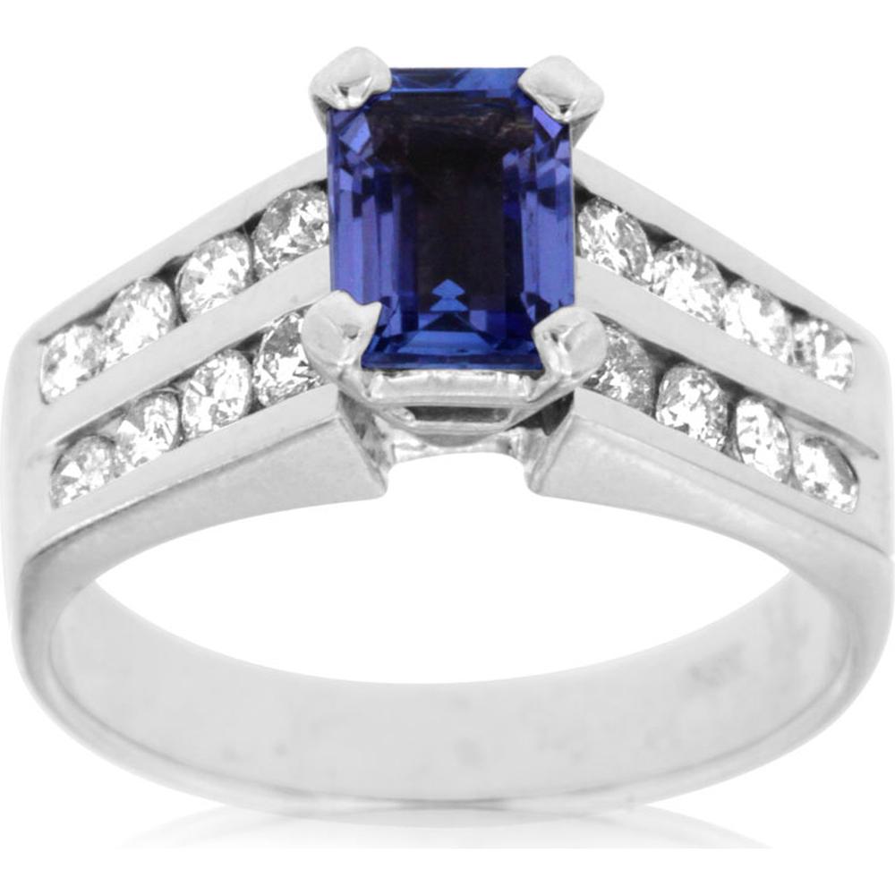 Royal 14K White Gold Tanzanite and Diamond Halo Ring - 1.70 Carat Total Gem Weight