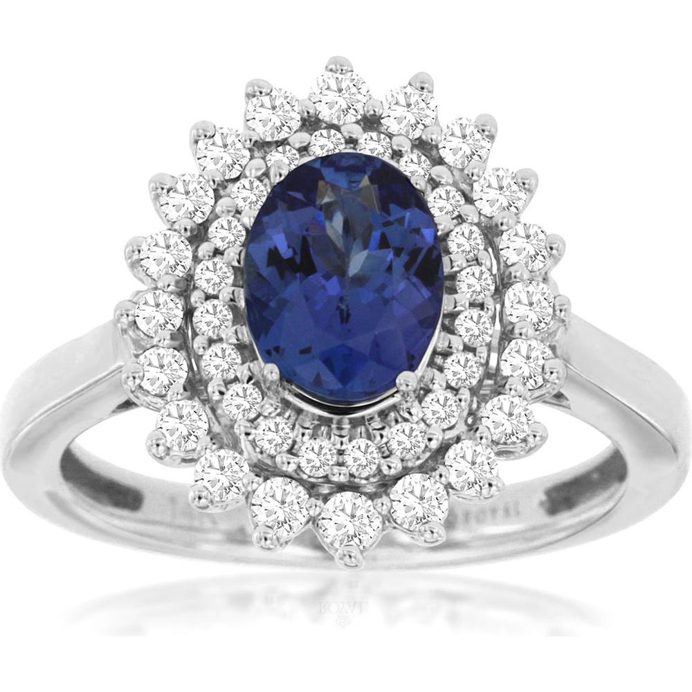 Royal 14K White Gold Tanzanite & Diamond Halo Ring - 1.80 Carats Total Gem Weight