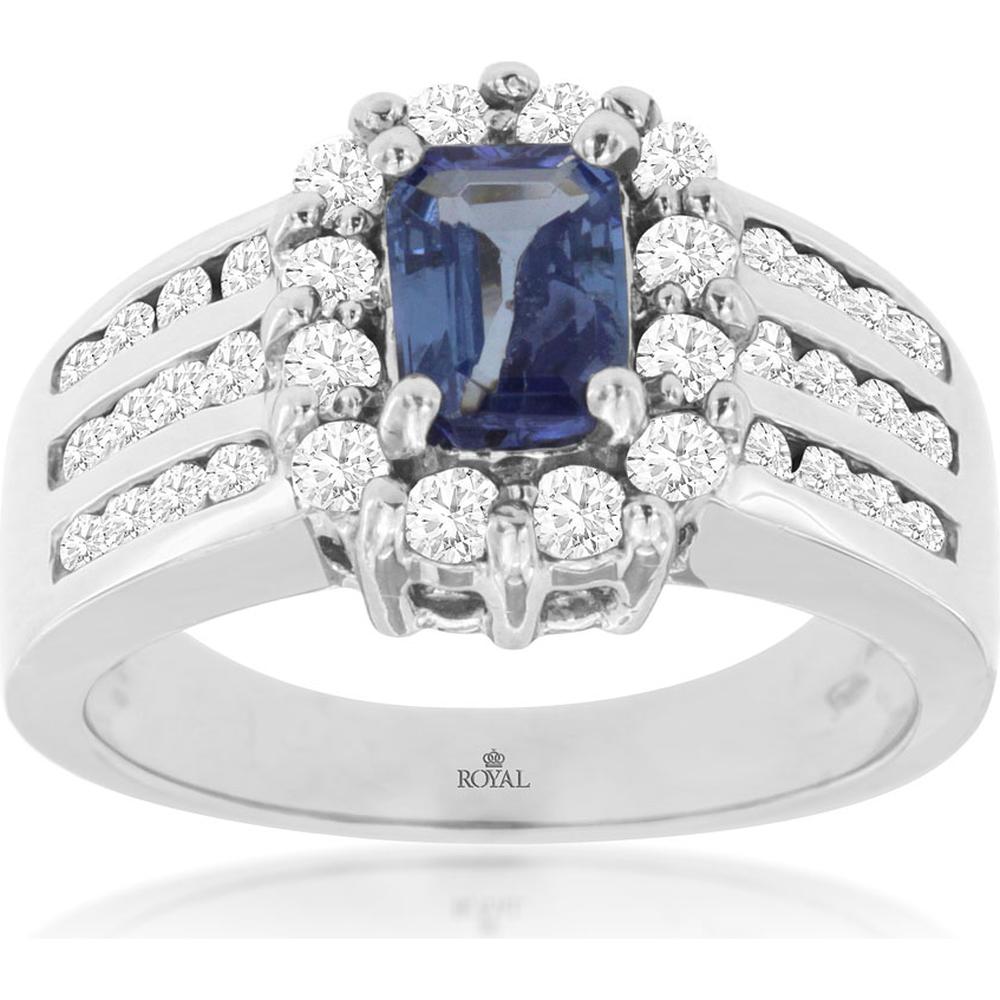 Royal 14K White Gold Tanzanite and Diamond Halo Ring - 2.00 Carat Total Gem Weight
