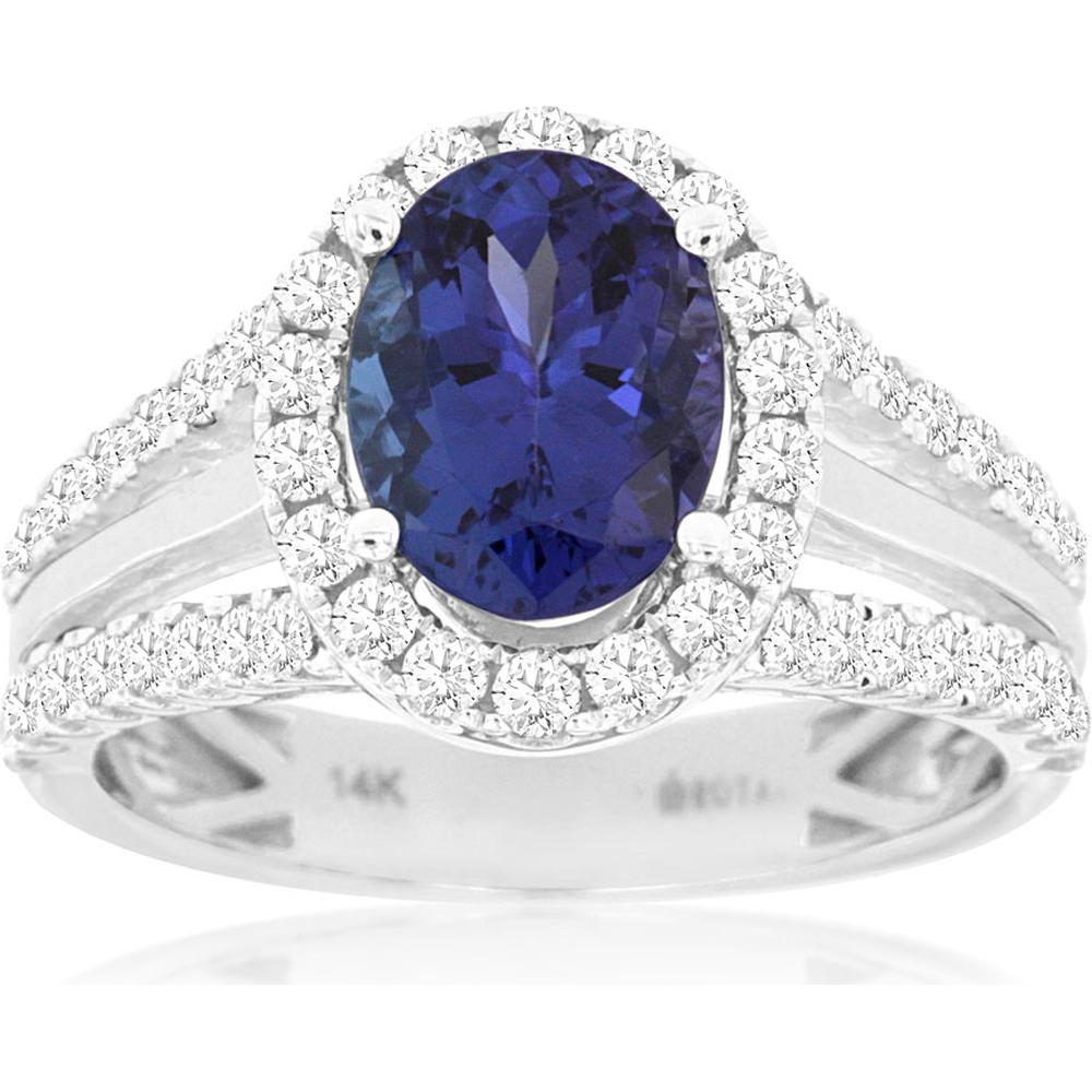Royal 14K White Gold Tanzanite & Diamond Halo Ring - 2.82 Carats Total Gem Weight