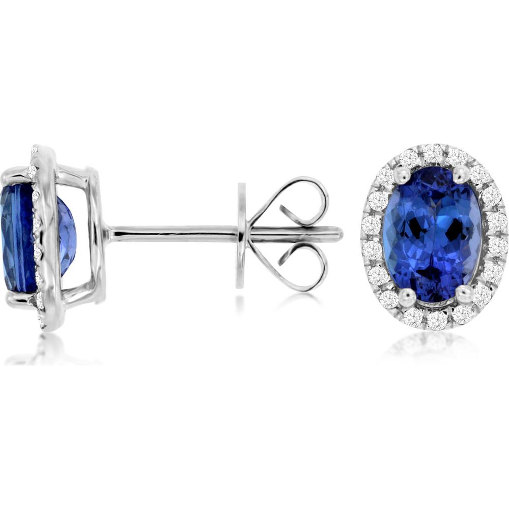Royal 14K White Gold Tanzanite and Diamond Halo Stud Earrings - 1.68 Carat Total Gemstone Weight