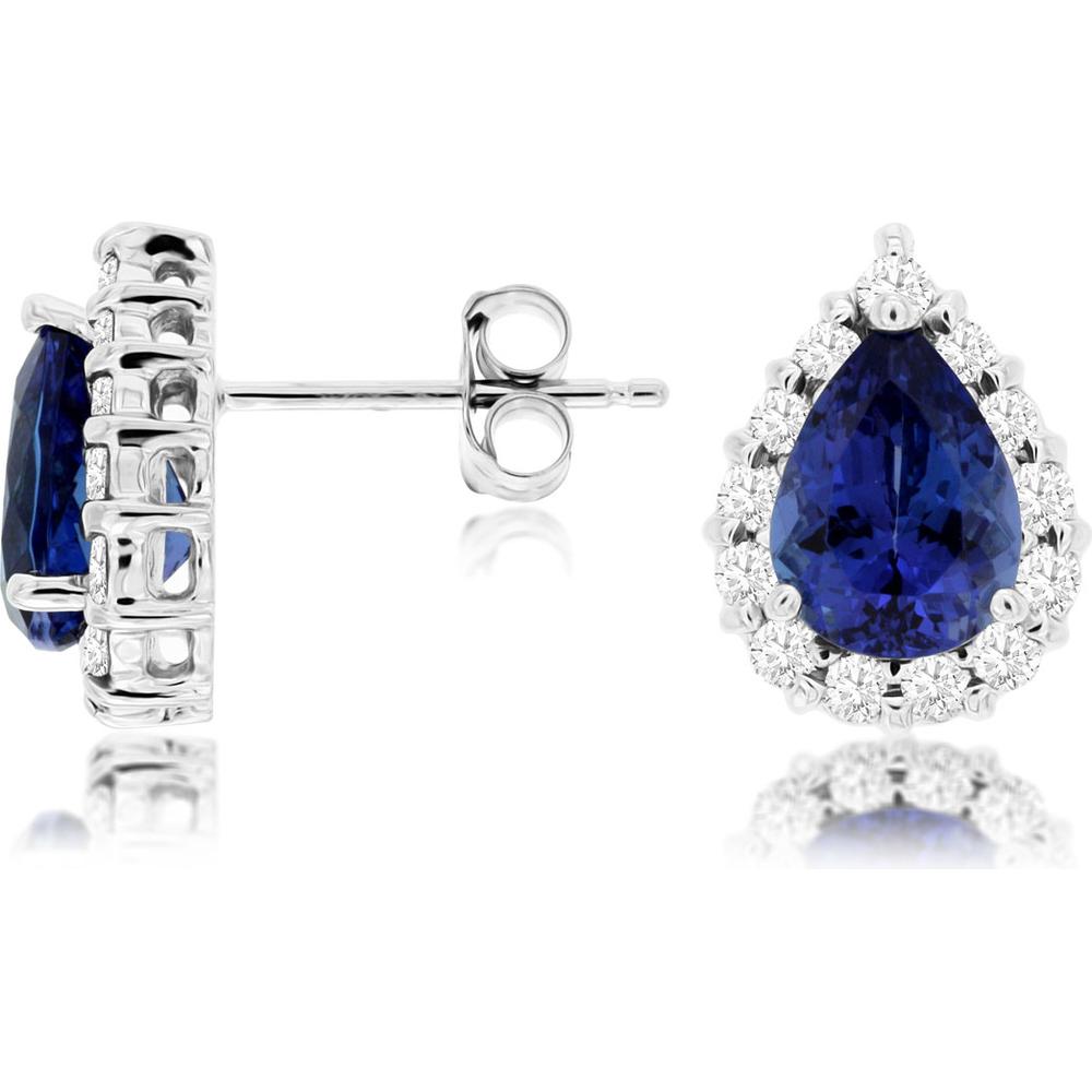 Royal 14K White Gold Tanzanite and Diamond Halo Stud Earrings - 2.20 Carat Total Tanzanite and 0.60 Carat Total Diamond Weight