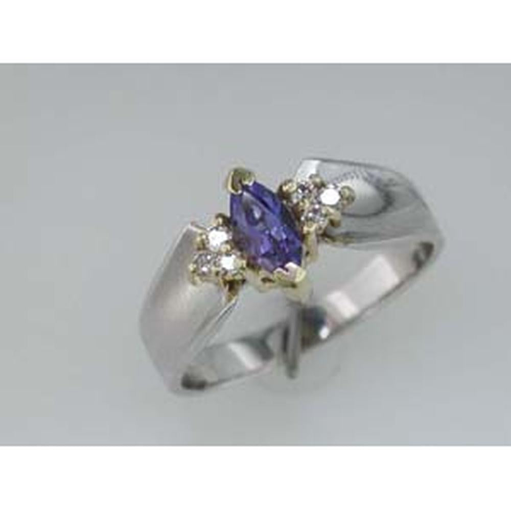 Royal 14K White Gold Tanzanite and Diamond Marquise Ring - 0.40 Carat Tanzanite, 0.12 Carat Diamonds