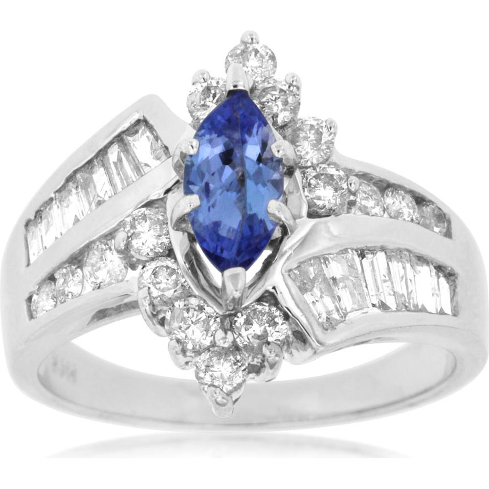 Royal 14K White Gold Tanzanite & Diamond Marquise Ring - 1.50 Carat Total Gem Weight