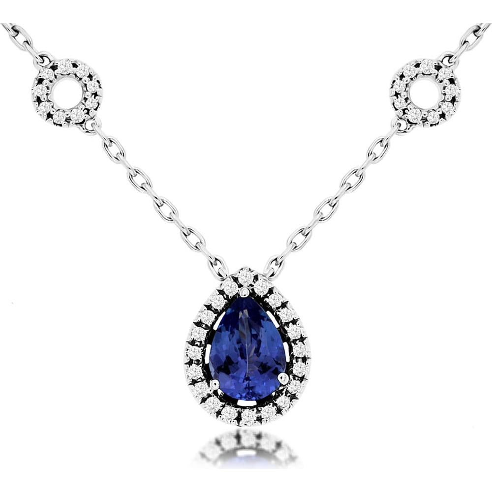 Royal 14K White Gold Tanzanite & Diamond Necklace with Pear Shape Tanzanite - 1.00 Carats Total Gem Weight
