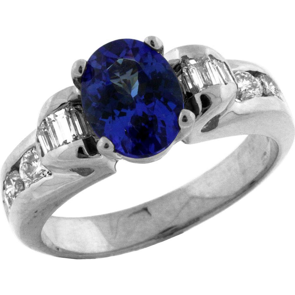 Royal 14K White Gold Tanzanite and Diamond Oval-Cut Halo Ring - 2.10 Carat Tanzanite, 0.90 Carat Diamonds
