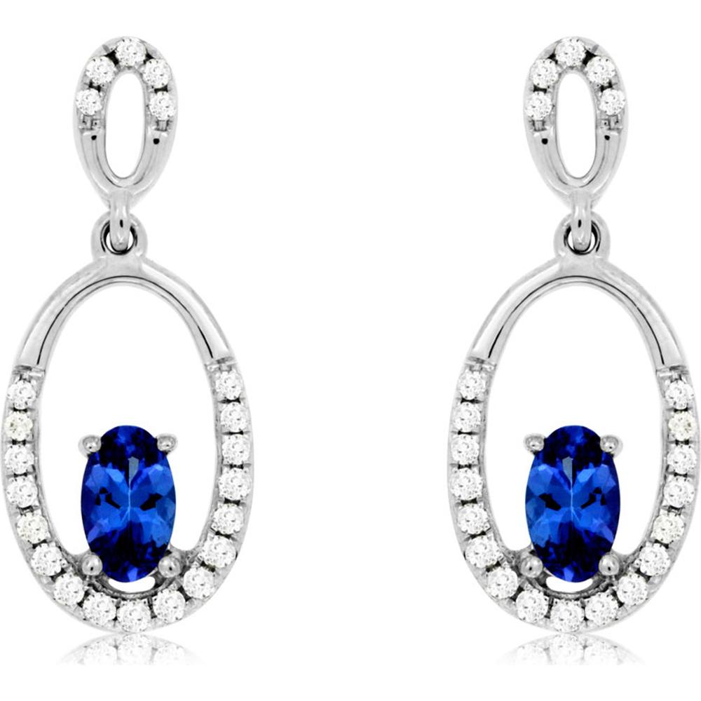 Royal 14K White Gold Tanzanite and Diamond Oval Earrings - 0.45 Carat Total Tanzanite Weight
