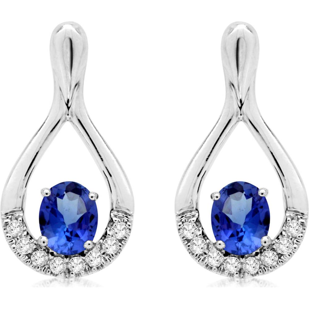 Royal 14K White Gold Tanzanite and Diamond Oval Earrings - 0.70 Carat Tanzanite, 0.12 Carat Diamond Total