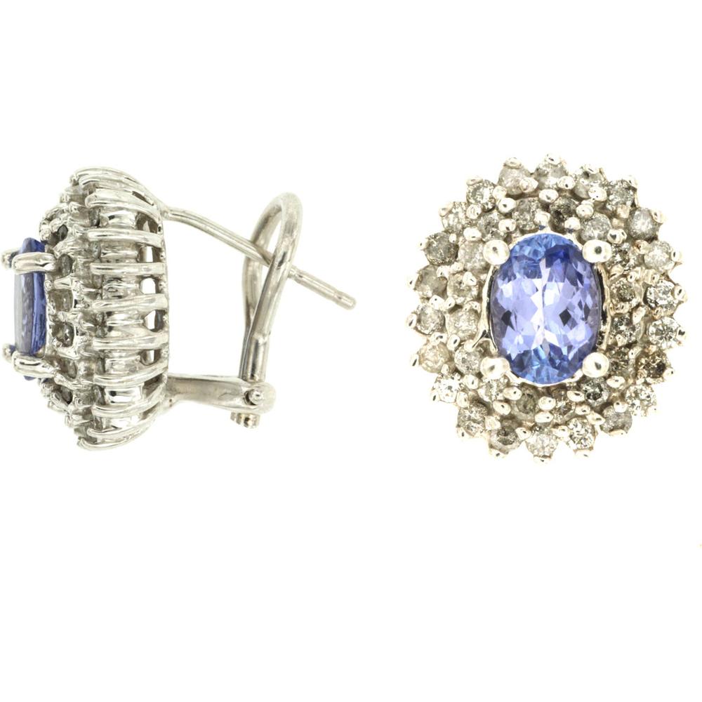 Royal 14K White Gold Tanzanite and Diamond Oval Earrings - 1.70 Carat each