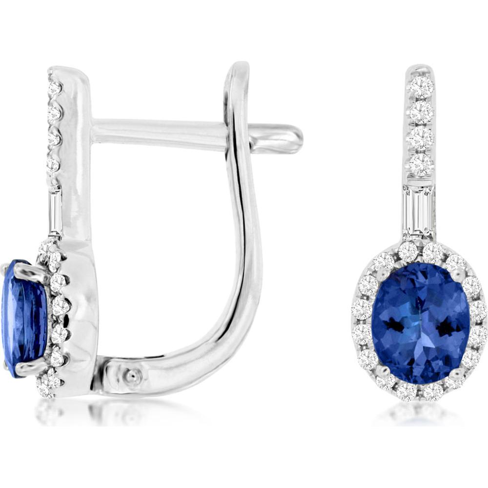 Royal 14K White Gold Tanzanite and Diamond Oval Halo Earrings - 1.40 Carats Total Gem Weight
