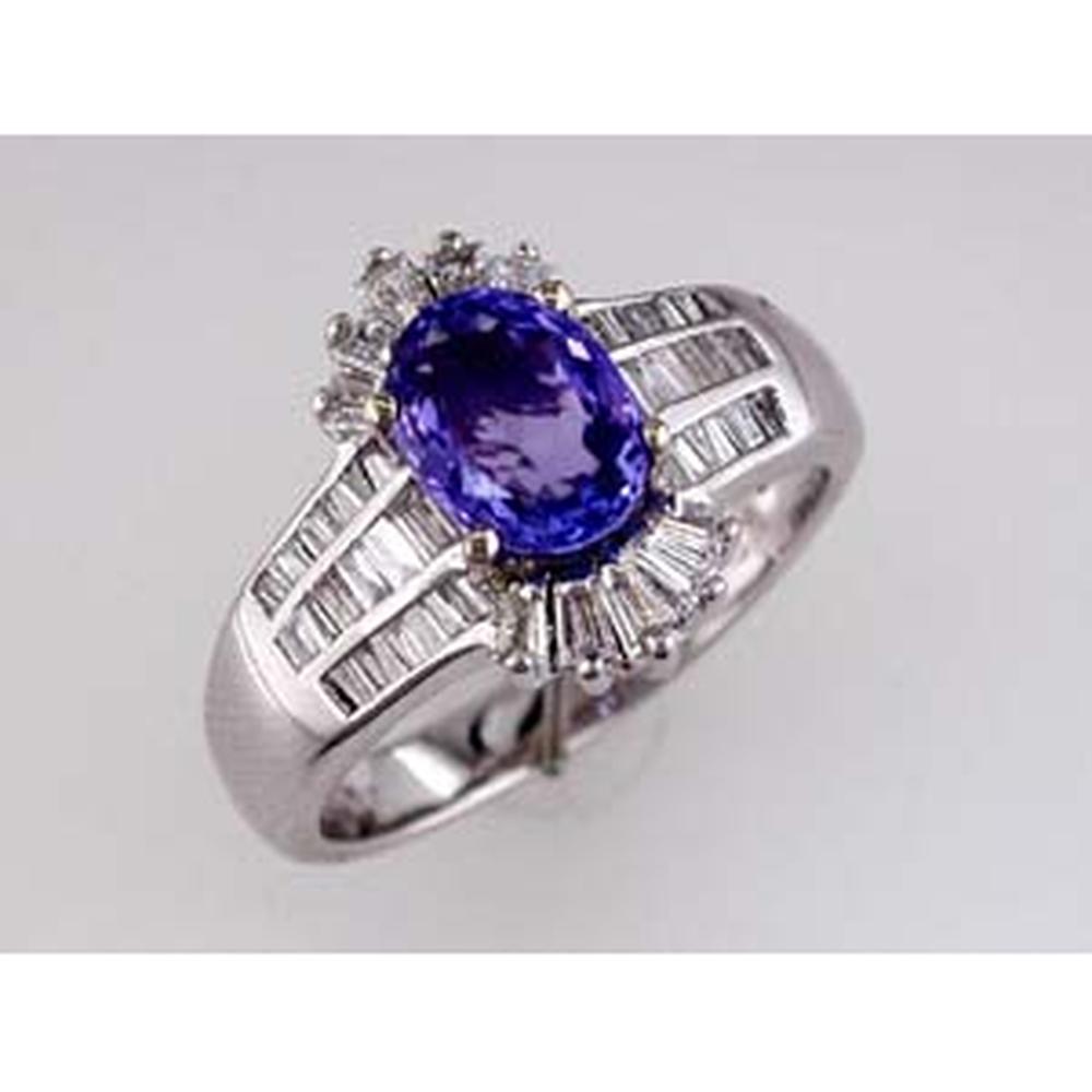 Royal 14K White Gold Tanzanite and Diamond Oval Halo Ring - 1.30 Carat Tanzanite, 0.57 Carat Diamonds
