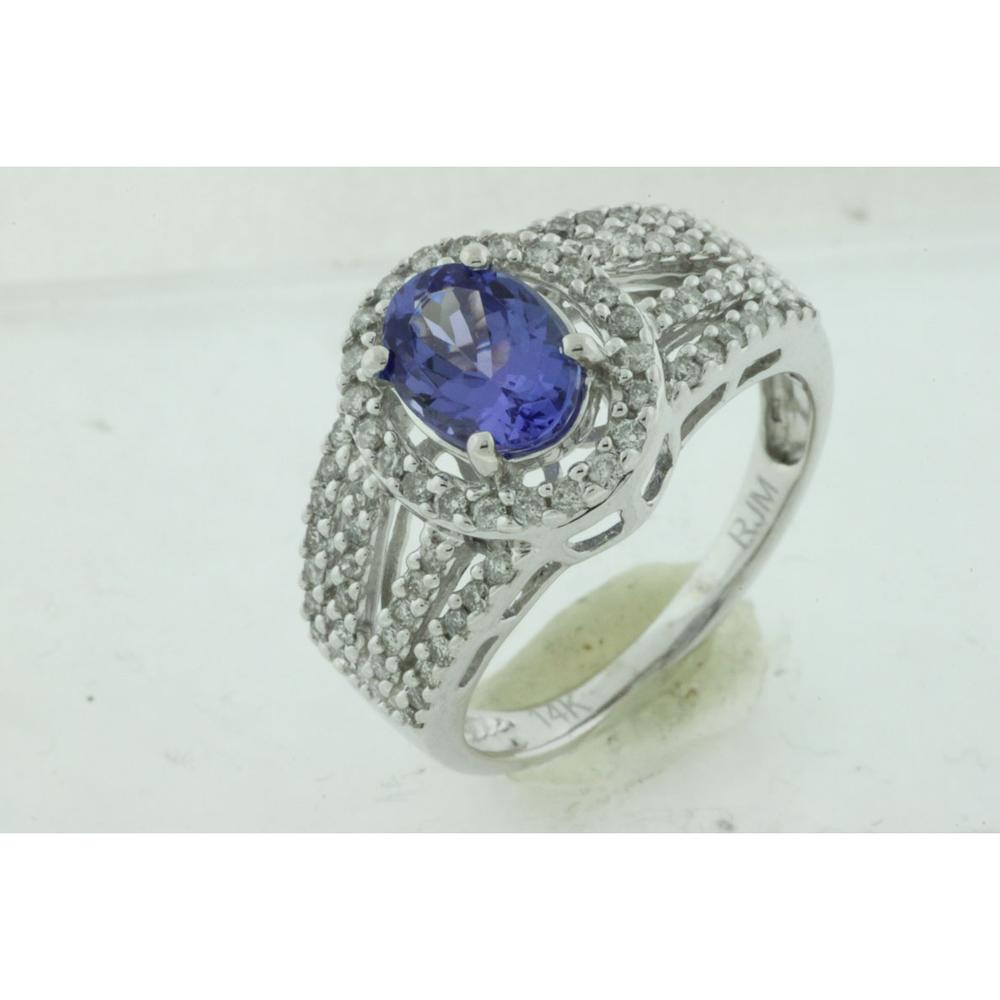 Royal 14K White Gold Tanzanite & Diamond Oval Halo Ring - 1.80 Carats Total Gem Weight