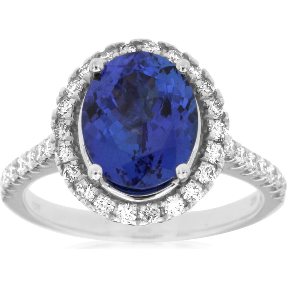 Royal 14K White Gold Tanzanite & Diamond Oval Halo Ring - 3.50 Carats Total Weight